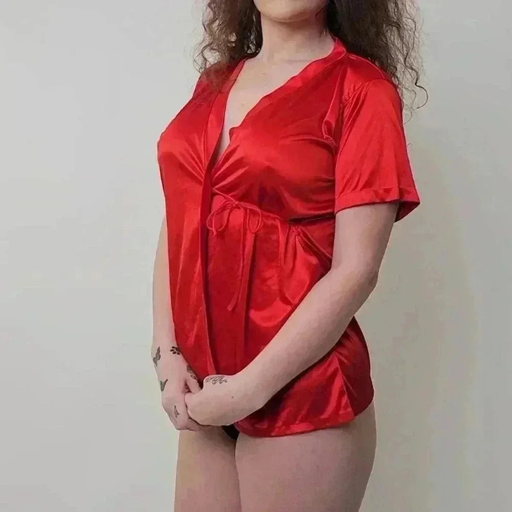 Vintage y2k Silky Babydoll Top Sleep Shirt Pajama Nightie - S - Picture 7 of 9
